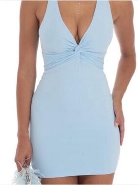Lucy in the Sky Powder Blue Twist-Front Mini Dress